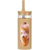 imageTronco 22oz Glass Tumbler with Bamboo Lid and Straw Reusable Iced Coffee Cup for Boba Tea Smoothies ampamp Cold Drinks SpillProof Glass Cup with Silicone Sleeve Dishwasher Safe BPAFree Pack of 1Amber