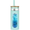 imageTronco 22oz Glass Tumbler with Bamboo Lid and Straw Reusable Iced Coffee Cup for Boba Tea Smoothies ampamp Cold Drinks SpillProof Glass Cup with Silicone Sleeve Dishwasher Safe BPAFree Pack of 1PureBlue