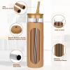 imageTronco 22oz Glass Tumbler with Bamboo Lid and Straw Reusable Iced Coffee Cup for Boba Tea Smoothies ampamp Cold Drinks SpillProof Glass Cup with Silicone Sleeve Dishwasher Safe BPAFree Pack of 1Amber