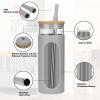 imageTronco 22oz Glass Tumbler with Bamboo Lid and Straw Reusable Iced Coffee Cup for Boba Tea Smoothies ampamp Cold Drinks SpillProof Glass Cup with Silicone Sleeve Dishwasher Safe BPAFree Pack of 1Gray