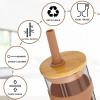 imageTronco 22oz Glass Tumbler with Bamboo Lid and Straw Reusable Iced Coffee Cup for Boba Tea Smoothies ampamp Cold Drinks SpillProof Glass Cup with Silicone Sleeve Dishwasher Safe BPAFree Pack of 1Denim Blue