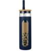 imageTronco 22oz Glass Tumbler with Bamboo Lid and Straw Reusable Iced Coffee Cup for Boba Tea Smoothies ampamp Cold Drinks SpillProof Glass Cup with Silicone Sleeve Dishwasher Safe BPAFree Pack of 1Denim Blue