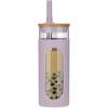 imageTronco 22oz Glass Tumbler with Bamboo Lid and Straw Reusable Iced Coffee Cup for Boba Tea Smoothies ampamp Cold Drinks SpillProof Glass Cup with Silicone Sleeve Dishwasher Safe BPAFree Pack of 1Purple