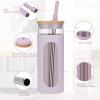 imageTronco 22oz Glass Tumbler with Bamboo Lid and Straw Reusable Iced Coffee Cup for Boba Tea Smoothies ampamp Cold Drinks SpillProof Glass Cup with Silicone Sleeve Dishwasher Safe BPAFree Pack of 1PinkPurple