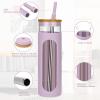 imageTronco 22oz Glass Tumbler with Bamboo Lid and Straw Reusable Iced Coffee Cup for Boba Tea Smoothies ampamp Cold Drinks SpillProof Glass Cup with Silicone Sleeve Dishwasher Safe BPAFree Pack of 1PinkPurple