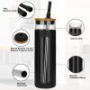 imageTronco 22oz Glass Tumbler with Bamboo Lid and Straw Reusable Iced Coffee Cup for Boba Tea Smoothies ampamp Cold Drinks SpillProof Glass Cup with Silicone Sleeve Dishwasher Safe BPAFree Pack of 1BlackWhite