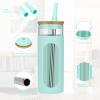 imageTronco 22oz Glass Tumbler with Bamboo Lid and Straw Reusable Iced Coffee Cup for Boba Tea Smoothies ampamp Cold Drinks SpillProof Glass Cup with Silicone Sleeve Dishwasher Safe BPAFree Pack of 1PureBlue