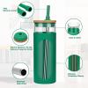 imageTronco 22oz Glass Tumbler with Bamboo Lid and Straw Reusable Iced Coffee Cup for Boba Tea Smoothies ampamp Cold Drinks SpillProof Glass Cup with Silicone Sleeve Dishwasher Safe BPAFree Pack of 1BlackishGreen