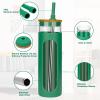 imageTronco 22oz Glass Tumbler with Bamboo Lid and Straw Reusable Iced Coffee Cup for Boba Tea Smoothies ampamp Cold Drinks SpillProof Glass Cup with Silicone Sleeve Dishwasher Safe BPAFree Pack of 1BlackishGreen