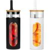 imageTronco 22oz Glass Tumbler with Bamboo Lid and Straw Reusable Iced Coffee Cup for Boba Tea Smoothies ampamp Cold Drinks SpillProof Glass Cup with Silicone Sleeve Dishwasher Safe BPAFree Pack of 1BlackWhite