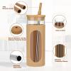 imageTronco 22oz Glass Tumbler with Bamboo Lid and Straw Reusable Iced Coffee Cup for Boba Tea Smoothies ampamp Cold Drinks SpillProof Glass Cup with Silicone Sleeve Dishwasher Safe BPAFree Pack of 1Amber