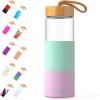 imageTronco 24oz Glass Water Bottles with Bamboo Lid ampamp Silicone Sleeve Leak Proof BPA Free Reusable Borosilicate Glass Bottles for Juicing Smoothies Juice ampamp Water for Men ampamp Women Gym Office TravelGreenpink