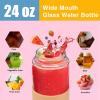 imageTronco 24oz Glass Water Bottles with Bamboo Lid ampamp Silicone Sleeve Leak Proof BPA Free Reusable Borosilicate Glass Bottles for Juicing Smoothies Juice ampamp Water for Men ampamp Women Gym Office TravelWhite pink