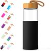 imageTronco 24oz Glass Water Bottles with Bamboo Lid ampamp Silicone Sleeve Leak Proof BPA Free Reusable Borosilicate Glass Bottles for Juicing Smoothies Juice ampamp Water for Men ampamp Women Gym Office TravelBlack