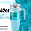 imageTronco 40 oz Glass Tumbler with Handle Bamboo Lid and Straw Fits Cup Holders Reusable Glass Water Bottles for Iced Coffee and Smoothie LeadFree BPAFreeskyblue