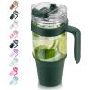 imageTronco 40 oz Glass Tumbler with Handle Bamboo Lid and Straw Fits Cup Holders Reusable Glass Water Bottles for Iced Coffee and Smoothie LeadFree BPAFreeGreen