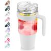 imageTronco 40 oz Glass Tumbler with Handle Bamboo Lid and Straw Fits Cup Holders Reusable Glass Water Bottles for Iced Coffee and Smoothie LeadFree BPAFreeWhite