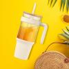 imageTronco 40 oz Glass Tumbler with Handle Bamboo Lid and Straw Fits Cup Holders Reusable Glass Water Bottles for Iced Coffee and Smoothie LeadFree BPAFreeCreamBamboo