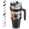 imageTronco 40 oz Glass Tumbler with Handle Bamboo Lid and Straw Fits Cup Holders Reusable Glass Water Bottles for Iced Coffee and Smoothie LeadFree BPAFreeBlack