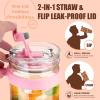 imageTronco 40 oz Glass Tumbler with Handle Bamboo Lid and Straw Fits Cup Holders Reusable Glass Water Bottles for Iced Coffee and Smoothie LeadFree BPAFreePink