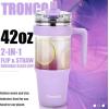 imageTronco 40 oz Glass Tumbler with Handle Bamboo Lid and Straw Fits Cup Holders Reusable Glass Water Bottles for Iced Coffee and Smoothie LeadFree BPAFreeLight Purple