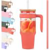 imageTronco 40 oz Glass Tumbler with Handle Bamboo Lid and Straw Fits Cup Holders Reusable Glass Water Bottles for Iced Coffee and Smoothie LeadFree BPAFreeCoral OrangeBamboo