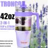 imageTronco 40 oz Glass Tumbler with Handle Bamboo Lid and Straw Fits Cup Holders Reusable Glass Water Bottles for Iced Coffee and Smoothie LeadFree BPAFreeMixedPurple