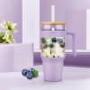 imageTronco 40 oz Glass Tumbler with Handle Bamboo Lid and Straw Fits Cup Holders Reusable Glass Water Bottles for Iced Coffee and Smoothie LeadFree BPAFreeLight PurpleBamboo