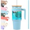 imageTronco 40 oz Glass Tumbler with Handle Bamboo Lid and Straw Fits Cup Holders Reusable Glass Water Bottles for Iced Coffee and Smoothie LeadFree BPAFreeskyblueBamboo