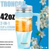 imageTronco 40 oz Glass Tumbler with Handle Bamboo Lid and Straw Fits Cup Holders Reusable Glass Water Bottles for Iced Coffee and Smoothie LeadFree BPAFreeMixedSkyblue