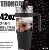 imageTronco 40 oz Glass Tumbler with Handle Bamboo Lid and Straw Fits Cup Holders Reusable Glass Water Bottles for Iced Coffee and Smoothie LeadFree BPAFreeBlack