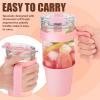 imageTronco 40 oz Glass Tumbler with Handle Bamboo Lid and Straw Fits Cup Holders Reusable Glass Water Bottles for Iced Coffee and Smoothie LeadFree BPAFreePink