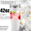 imageTronco 40 oz Glass Tumbler with Handle Bamboo Lid and Straw Fits Cup Holders Reusable Glass Water Bottles for Iced Coffee and Smoothie LeadFree BPAFreeWhite