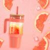 imageTronco 40 oz Glass Tumbler with Handle Bamboo Lid and Straw Fits Cup Holders Reusable Glass Water Bottles for Iced Coffee and Smoothie LeadFree BPAFreeCoral OrangeBamboo