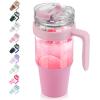imageTronco 40 oz Glass Tumbler with Handle Bamboo Lid and Straw Fits Cup Holders Reusable Glass Water Bottles for Iced Coffee and Smoothie LeadFree BPAFreePink