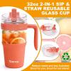 imageTronco 40 oz Glass Tumbler with Handle Bamboo Lid and Straw Fits Cup Holders Reusable Glass Water Bottles for Iced Coffee and Smoothie LeadFree BPAFreeCream