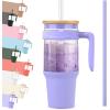 imageTronco 40 oz Glass Tumbler with Handle Bamboo Lid and Straw Fits Cup Holders Reusable Glass Water Bottles for Iced Coffee and Smoothie LeadFree BPAFreePurpleBamboo