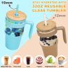 imageTronco 40 oz Glass Tumbler with Handle Bamboo Lid and Straw Fits Cup Holders Reusable Glass Water Bottles for Iced Coffee and Smoothie LeadFree BPAFreeCoral OrangeBamboo