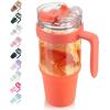 imageTronco 40 oz Glass Tumbler with Handle Bamboo Lid and Straw Fits Cup Holders Reusable Glass Water Bottles for Iced Coffee and Smoothie LeadFree BPAFreeCoral Orange