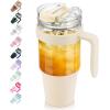 imageTronco 40 oz Glass Tumbler with Handle Bamboo Lid and Straw Fits Cup Holders Reusable Glass Water Bottles for Iced Coffee and Smoothie LeadFree BPAFreeCream