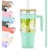 imageTronco 40 oz Glass Tumbler with Handle Bamboo Lid and Straw Fits Cup Holders Reusable Glass Water Bottles for Iced Coffee and Smoothie LeadFree BPAFreeLight GreenBamboo