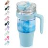 imageTronco 40 oz Glass Tumbler with Handle Bamboo Lid and Straw Fits Cup Holders Reusable Glass Water Bottles for Iced Coffee and Smoothie LeadFree BPAFreeskyblue
