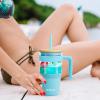 imageTronco 40 oz Glass Tumbler with Handle Bamboo Lid and Straw Fits Cup Holders Reusable Glass Water Bottles for Iced Coffee and Smoothie LeadFree BPAFreeskyblueBamboo