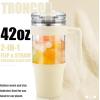 imageTronco 40 oz Glass Tumbler with Handle Bamboo Lid and Straw Fits Cup Holders Reusable Glass Water Bottles for Iced Coffee and Smoothie LeadFree BPAFreeCream