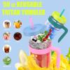 imageTronco 50 oz Tritan Plastic Tumbler with Lid and Straw BPAFree Reusable Clear Water Bottle with Time Marker 100 Leak Proof ampamp Wide Mouth for Iced Coffee Juice Bubble Tea SmoothiesGrayish blue