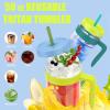 imageTronco 50 oz Tritan Plastic Tumbler with Lid and Straw BPAFree Reusable Clear Water Bottle with Time Marker 100 Leak Proof ampamp Wide Mouth for Iced Coffee Juice Bubble Tea SmoothiesMint teal