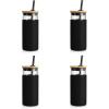 imageTronco 20 oz Glass Tumbler with Lid and Straw Iced Coffee Cup and Smoothie Cup with Bamboo Lids ampamp Protective Silicone Sleeve Dishwasher Safe BPAFree Glass Cup 2 PackBlack4Pack