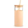 imageTronco 20 oz Glass Tumbler with Lid and Straw Iced Coffee Cup and Smoothie Cup with Bamboo Lids ampamp Protective Silicone Sleeve Dishwasher Safe BPAFree Glass Cup 2 PackCreamBeige