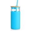 imageTronco 20 oz Glass Tumbler with Lid and Straw Iced Coffee Cup and Smoothie Cup with Bamboo Lids ampamp Protective Silicone Sleeve Dishwasher Safe BPAFree Glass Cup 2 PackCoral Blue