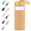 imageTronco 20oz Glass Water Bottles with Bamboo Lid ampamp Silicone Sleeve Leak Proof BPA Free Reusable Borosilicate Glass Bottles for Juicing Smoothies Juice ampamp Water for Men ampamp Women Gym Office TravelAmber